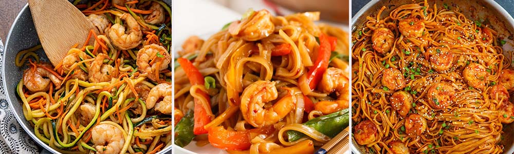 Spicy Shrimp and vegetable stir fry linguine